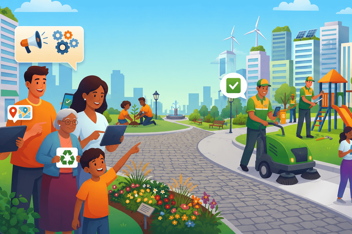 Cidadãos usando a plataforma CidadeAtiva ao ar livre