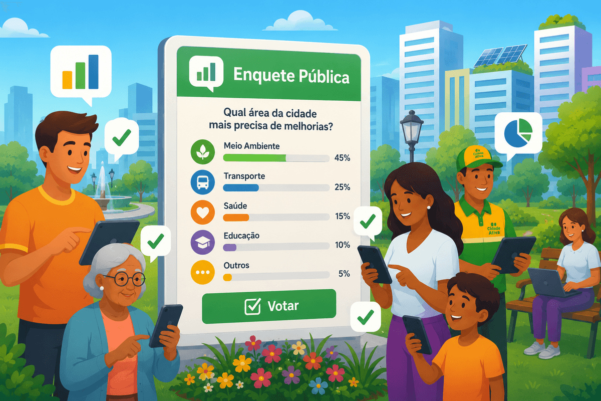 Cidadãos votando em uma enquete pública da CidadeAtiva pelo celular